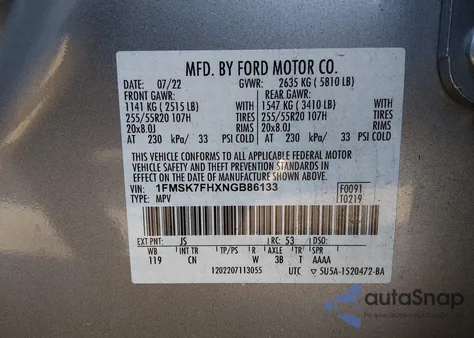 2022 Ford Explorer Limited from USA, damaged, VIN 1FMSK7FHXNGB86133